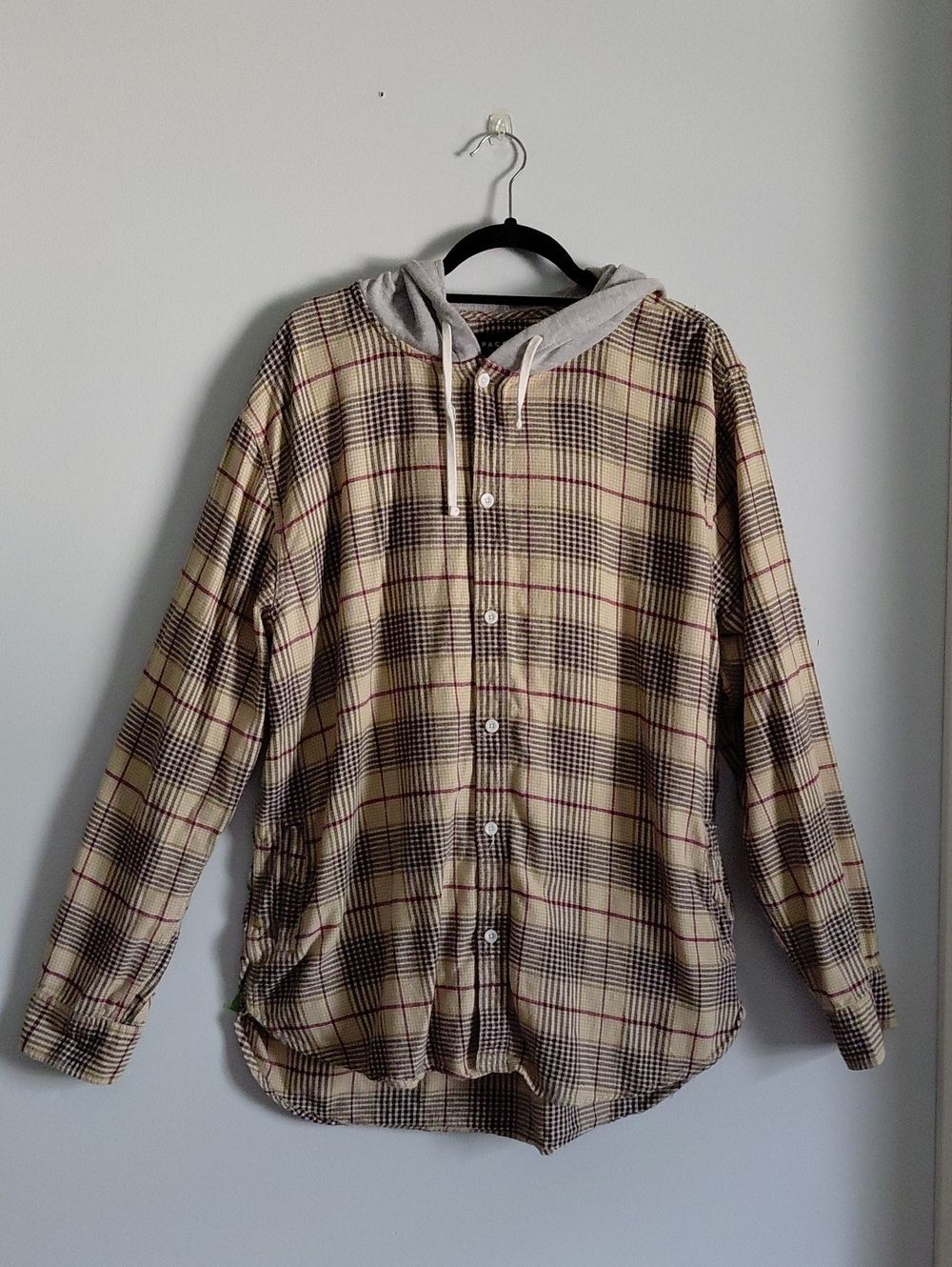 Pacsun Tan Plaid Hooded Flannel Shacket Jacket Button Down Fall Festival XL